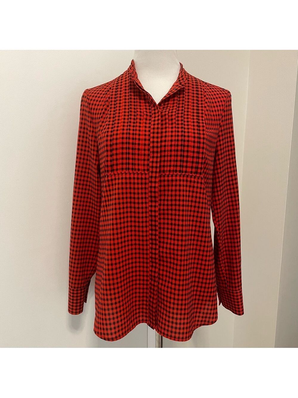 J. Crew Red and Black Checked Plaid Button-Down Long Sleeved Top Size S